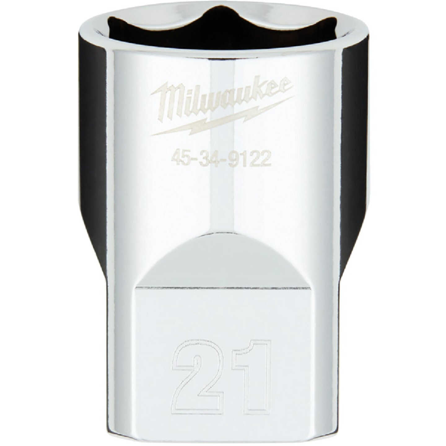 Milwaukee 1/2 In. Drive 21 mm 6-Point Shallow Metric Socket with FOUR FLAT Sides Image 1