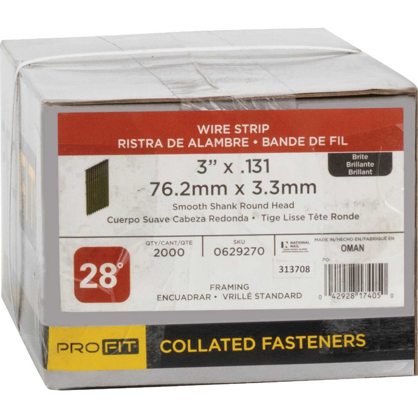 Pro-Fit 3 In. x 0.131 In. 28 Degree Wire Strip Smooth Shank Round Head Brite Framing Stick Nails (2000 Ct.) Image 2