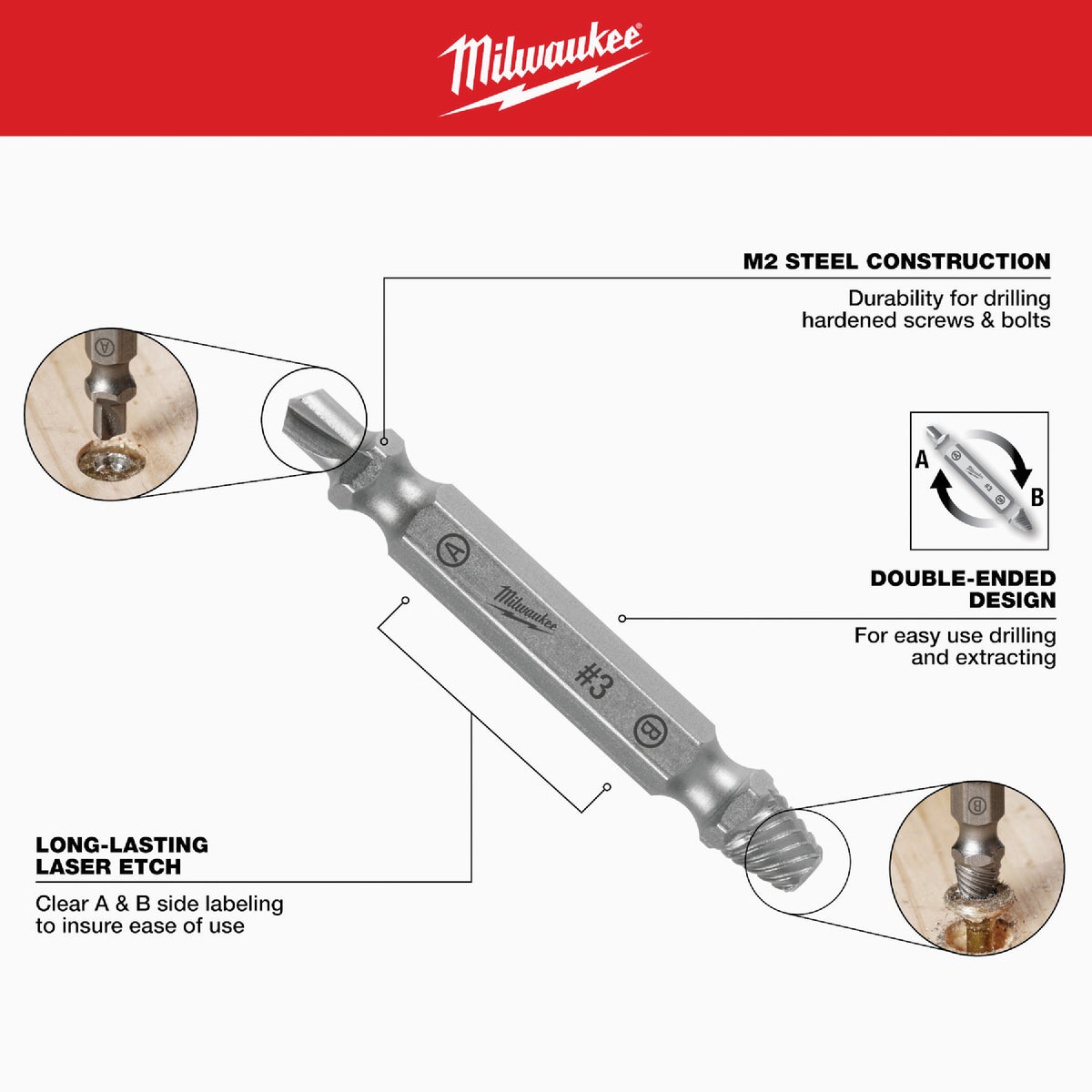Milwaukee 4-Piece M2 Steel Screw Extractor Set Image 4