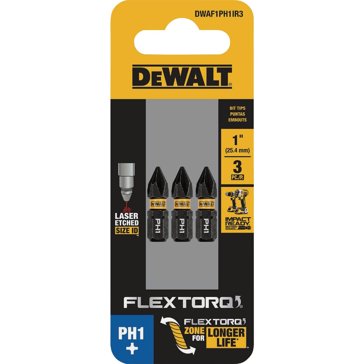 DEWALT FlexTorq 1 In. #1 Phillips Impact Screwdriver Bit (3-Pack) Image 3