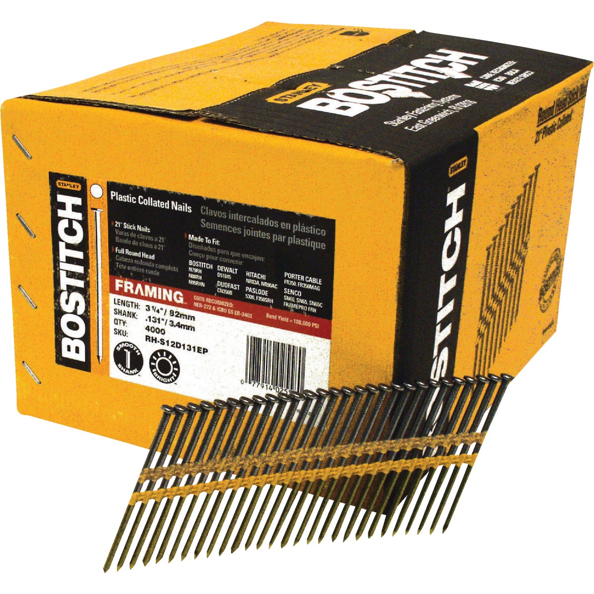Bostitch 21 Degree Plastic Strip Coated Full Round Head Framing Stick Nails, 3-1/4 In. x .131 In. (4000 Ct.) Image 1