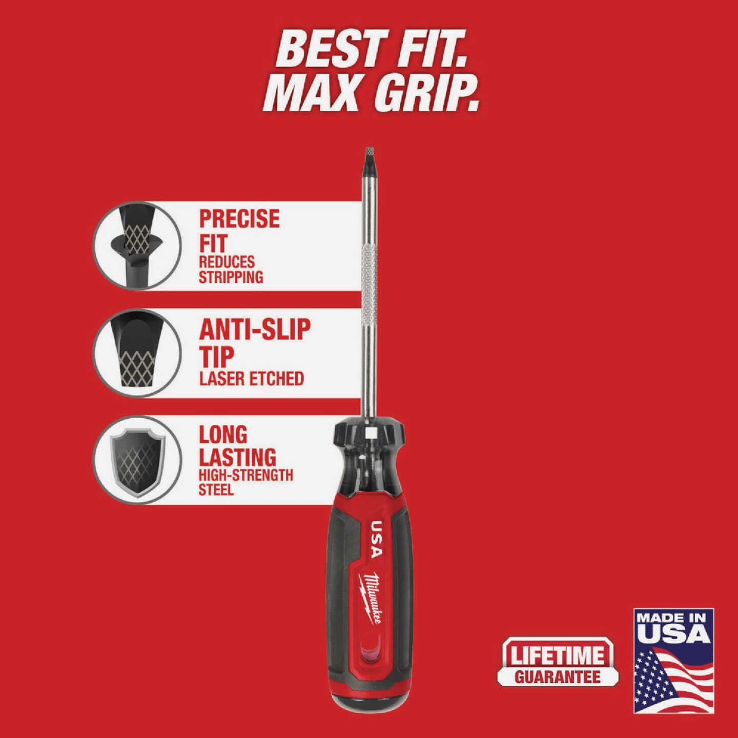 Milwaukee #2 x 4 In. Square Recess Cushion Grip Screwdriver (USA) Image 2