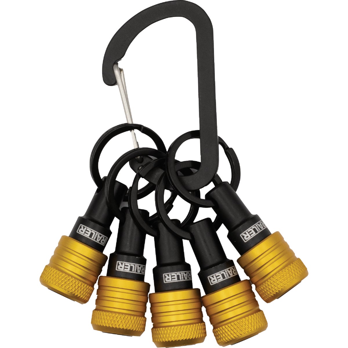 Railer Bit Holder Keychain with (5) Yellow Hex Shank Bit Holders