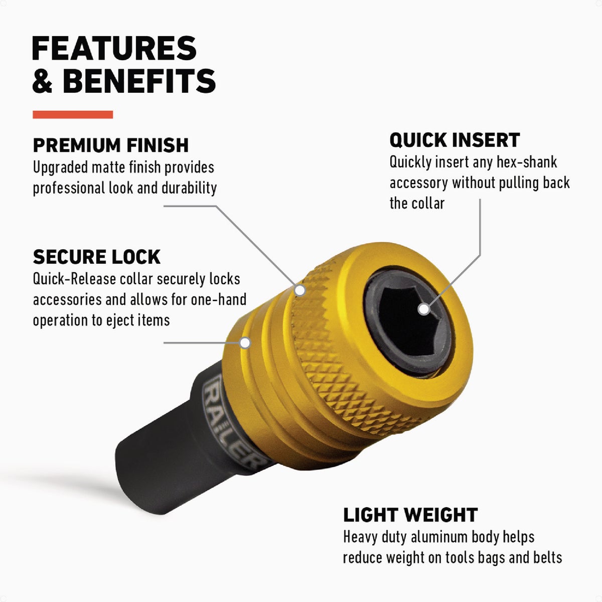 Railer Bit Holder Keychain with (5) Yellow Hex Shank Bit Holders Image 2