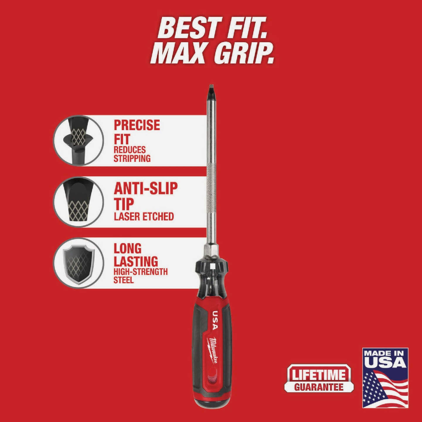 Milwaukee #3 x 6 In. Square Recess Cushion Grip Screwdriver (USA) Image 2