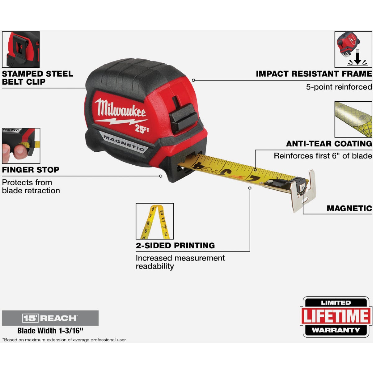 Milwaukee 25 Ft. Compact Wide Blade Magnetic Tape Measure Image 2