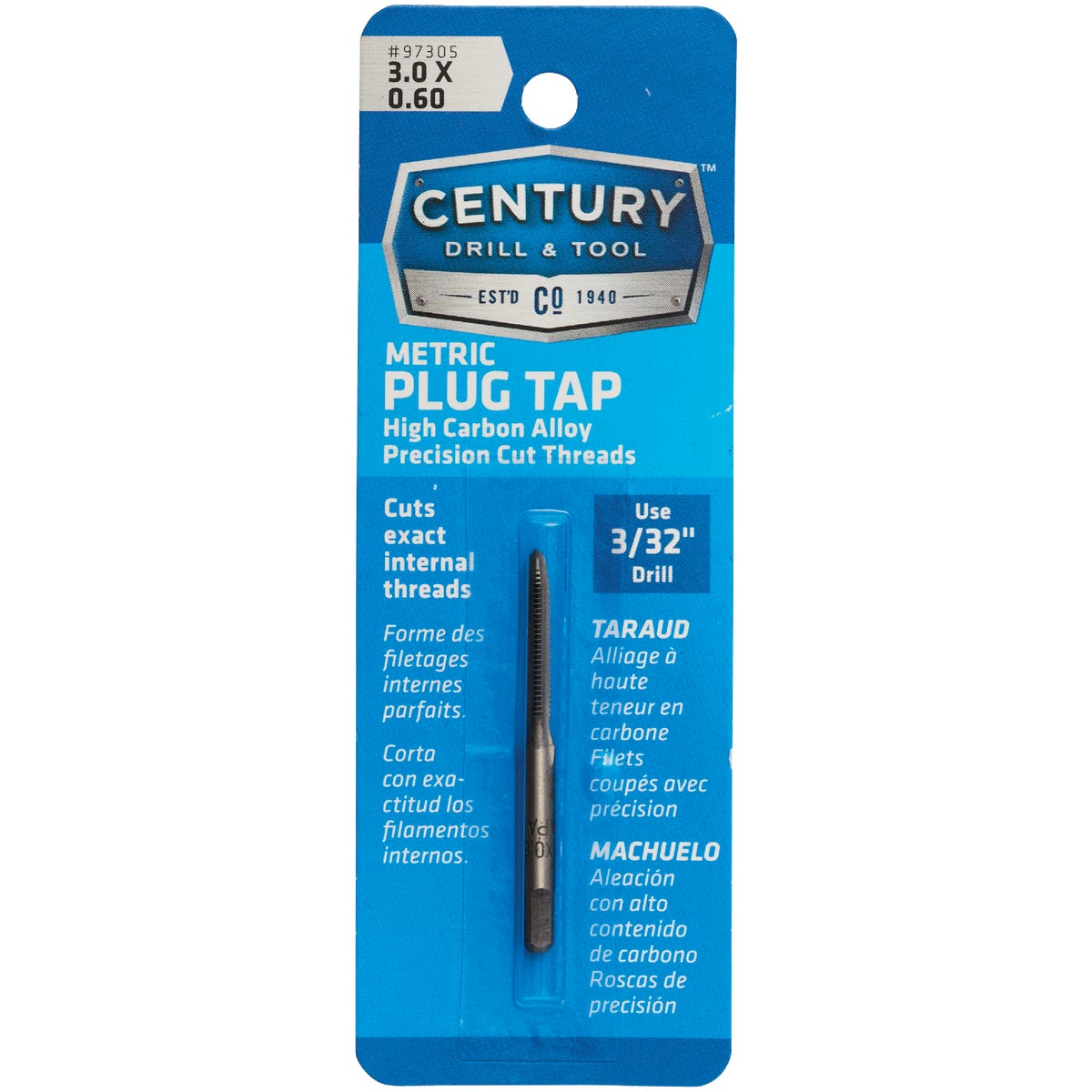 Century Drill & Tool 3.0x0.60 Carbon Steel Metric Tap Image 1