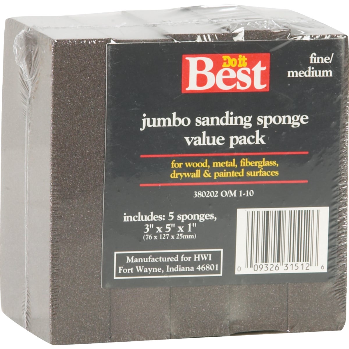 Do it Best Jumbo All-Purpose 3 In. x 5 In. x 1 In. 80/120 Grit Fine/Medium Sanding Sponge (5-Pack) Image 2