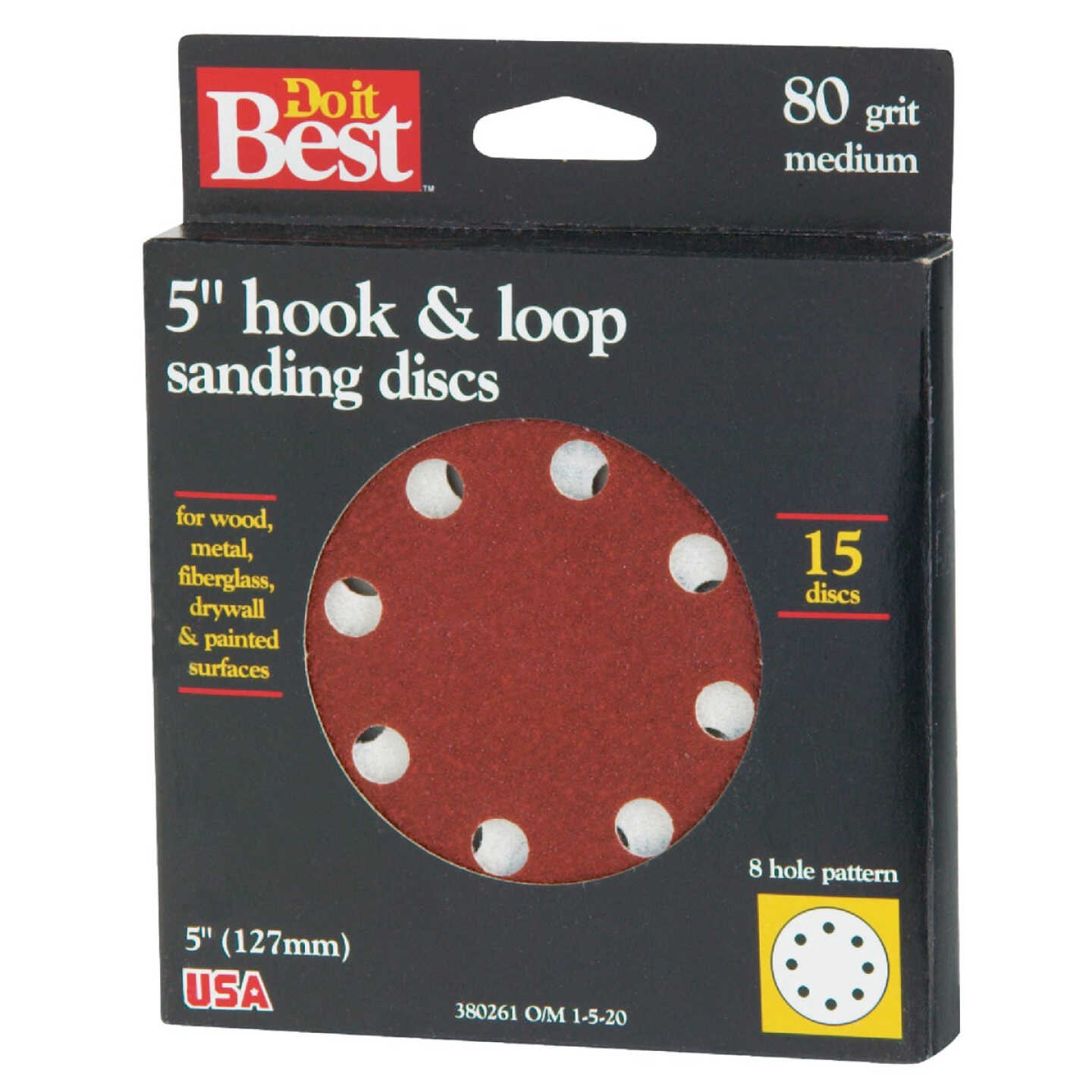 Do it Best 5 In. 80-Grit 8-Hole Pattern Vented Sanding Disc with Hook & Loop Backing (15-Pack) Image 1