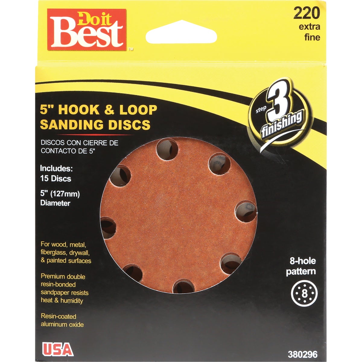 Do it Best 5 In. 220-Grit 8-Hole Pattern Vented Sanding Disc with Hook & Loop Backing (15-Pack) Image 1