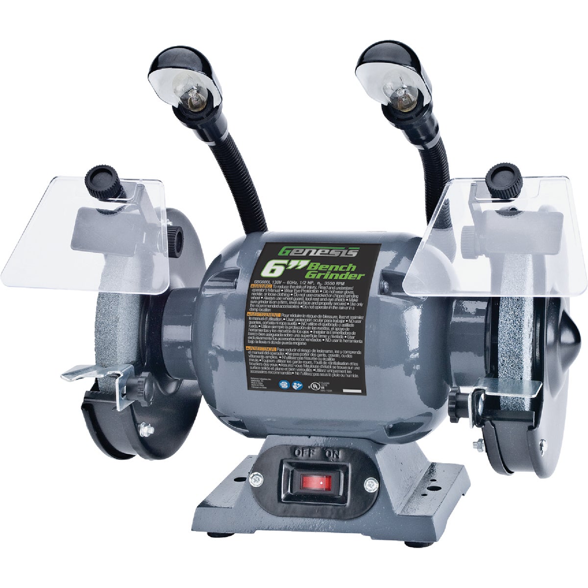 Genesis 6 In. 1/2 HP Bench Grinder with LED Lights