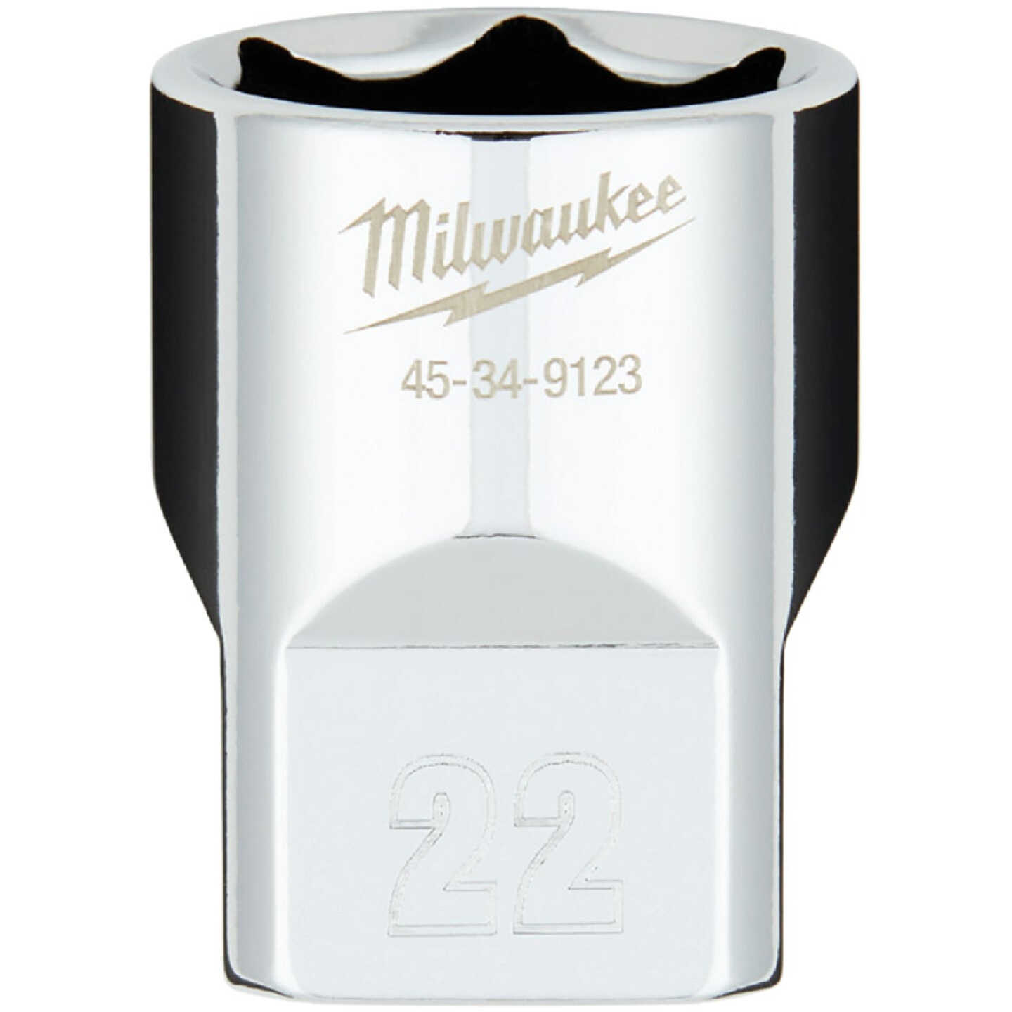 Milwaukee 1/2 In. Drive 22 mm 6-Point Shallow Metric Socket with FOUR FLAT Sides Image 1