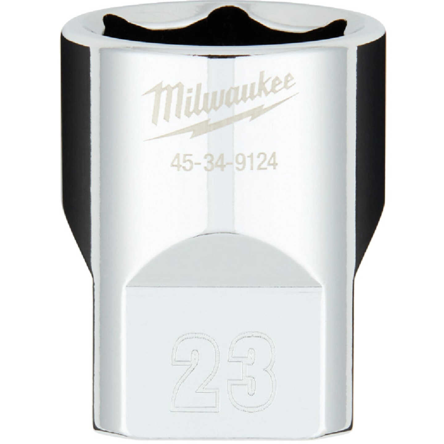Milwaukee 1/2 In. Drive 23 mm 6-Point Shallow Metric Socket with FOUR FLAT Sides Image 1