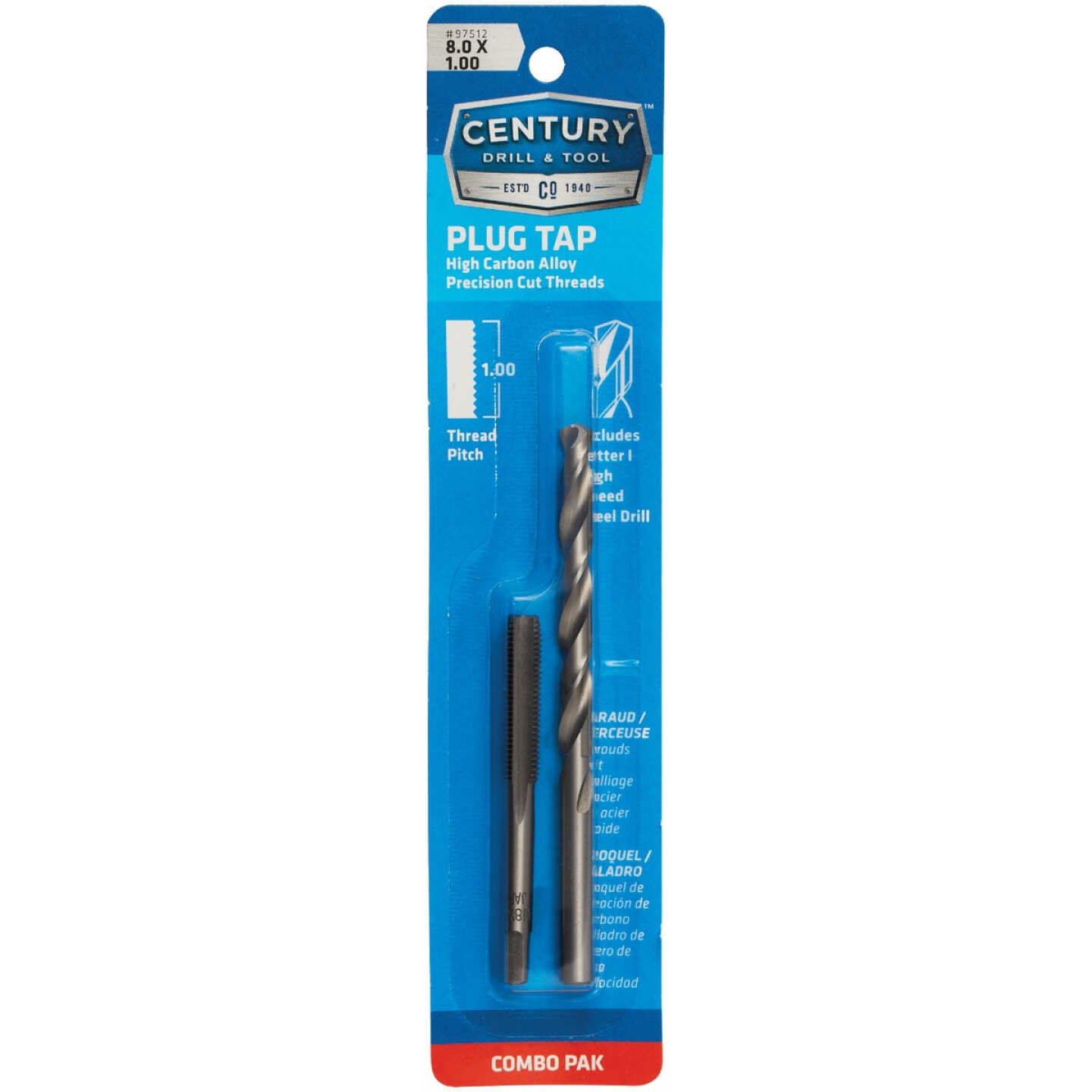 Century Drill & Tool 8 mm x 1.0 Metric Tap & I Letter Drill Bit Combo Pack Image 1
