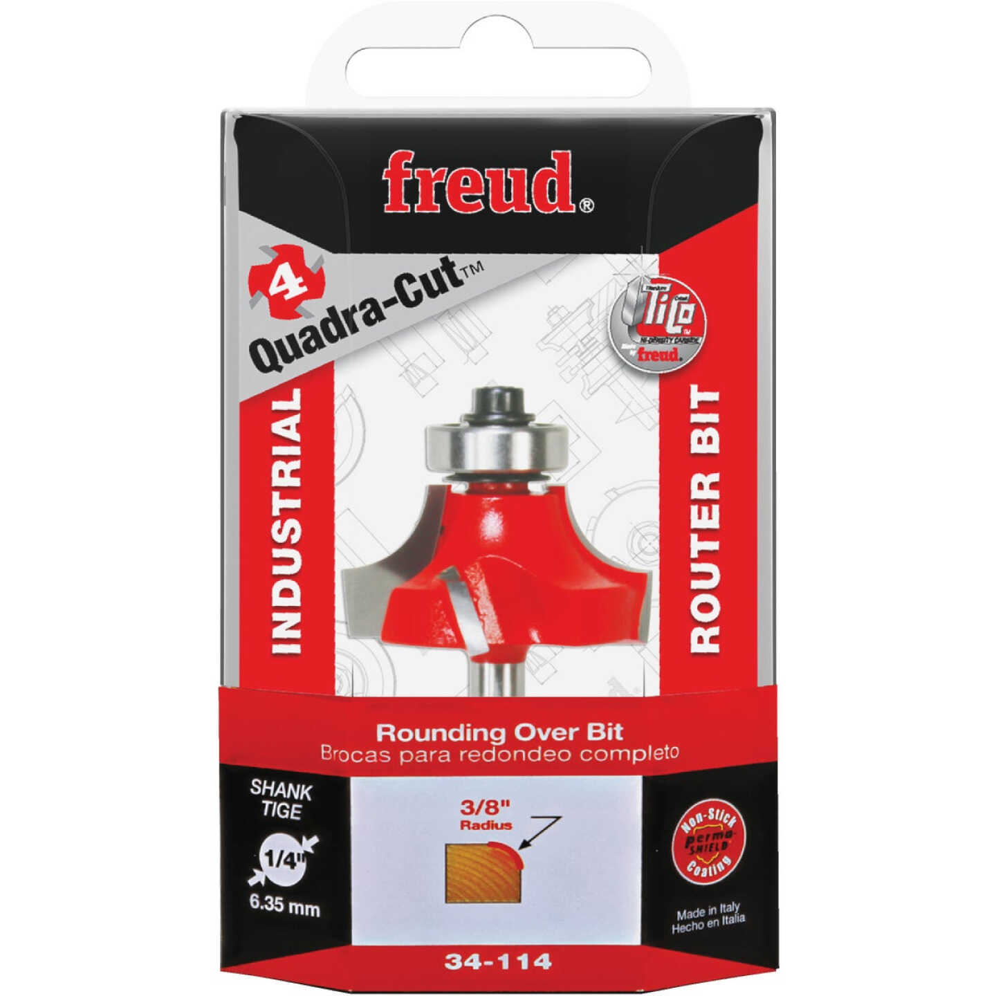 Freud 3/8 In. x 3/4 In. Quadra-Cut Rounding Over Bit with 1/4 In. Shank Image 1