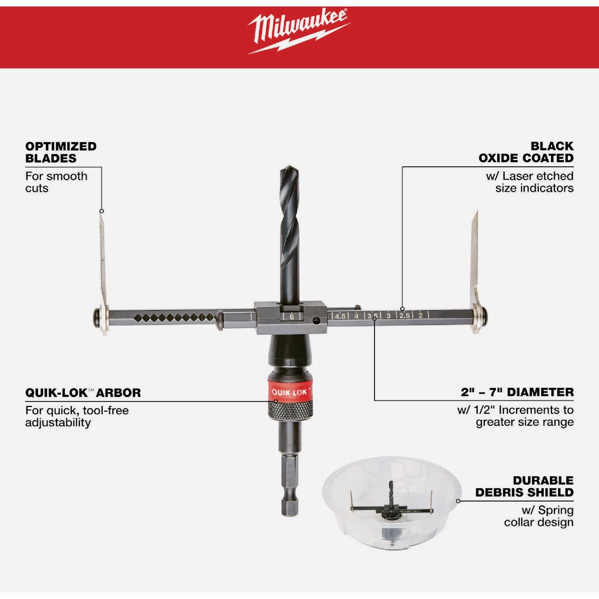 Milwaukee 2 In. to 7 In. Adjustable Hole Saw Cutter Image 2