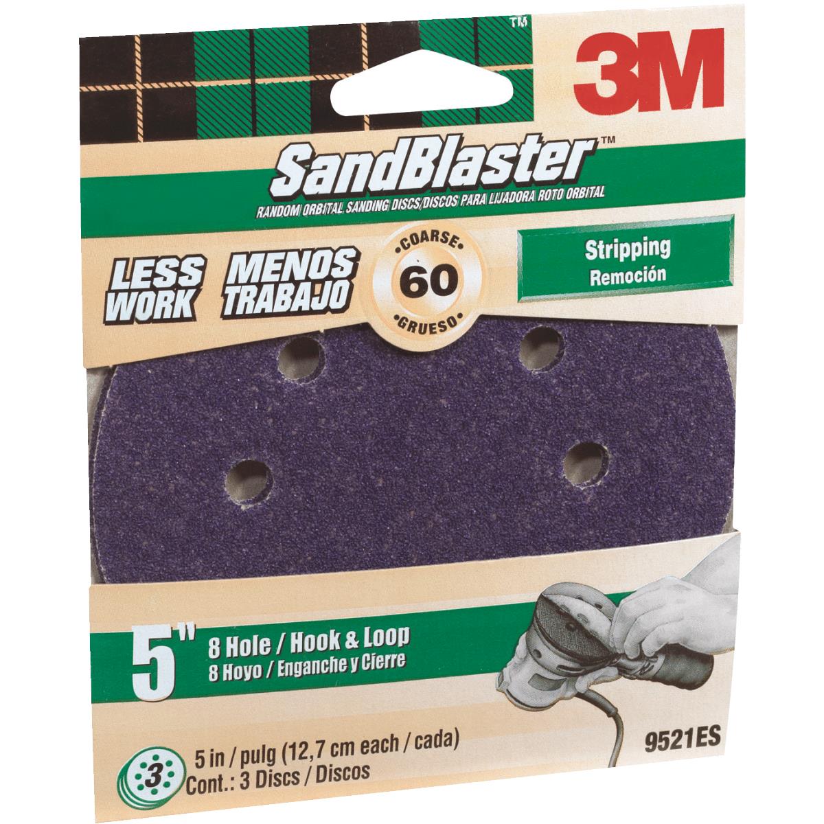 3M Sandblaster 5 In. 60-Grit 8-Hole Pattern Vented Sanding Disc with Hook & Loop Backing (3-Pack)