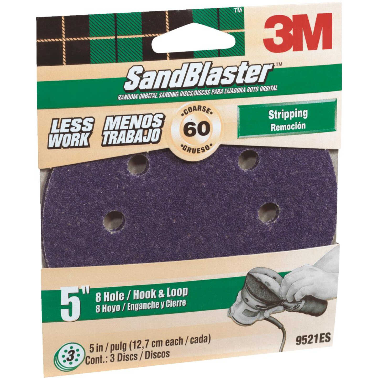 3M Sandblaster 5 In. 60-Grit 8-Hole Pattern Vented Sanding Disc with Hook & Loop Backing (3-Pack) Image 1