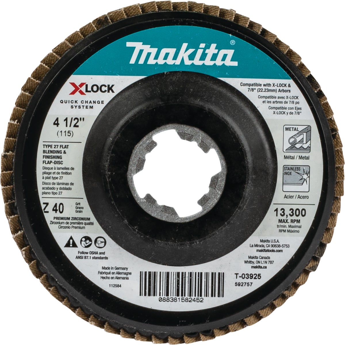Makita X-LOCK 4-1/2 In. x 7/8 In. 40-Grit Type 27 Zirconia Angle Grinder Flap Disc