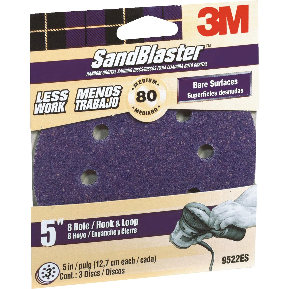3M Sandblaster 5 In. 80-Grit 8-Hole Pattern Vented Sanding Disc with Hook & Loop Backing (3-Pack)