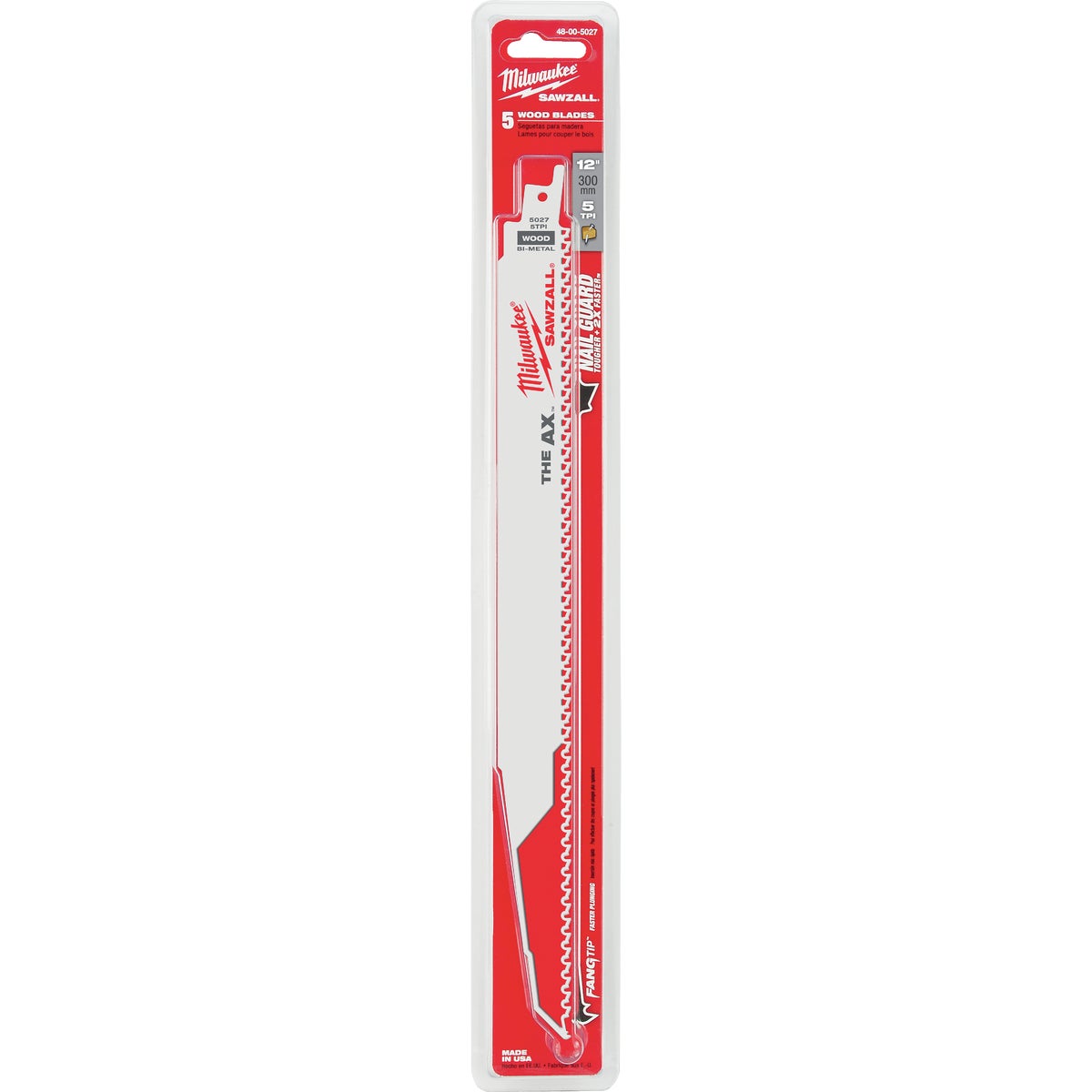 Milwaukee SAWZALL The AX 12 In. 5 TPI Wood w/Nails Demolition Reciprocating Saw Blade (5-Pack) Image 2