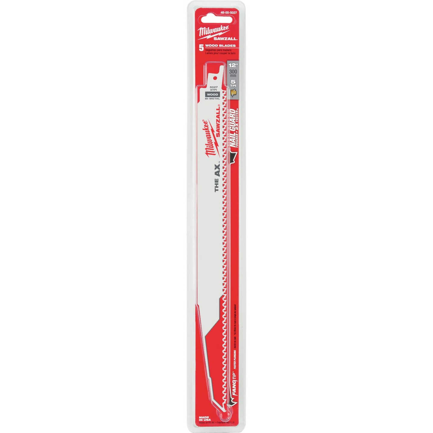 Milwaukee SAWZALL The AX 12 In. 5 TPI Wood w/Nails Demolition Reciprocating Saw Blade (5-Pack) Image 2