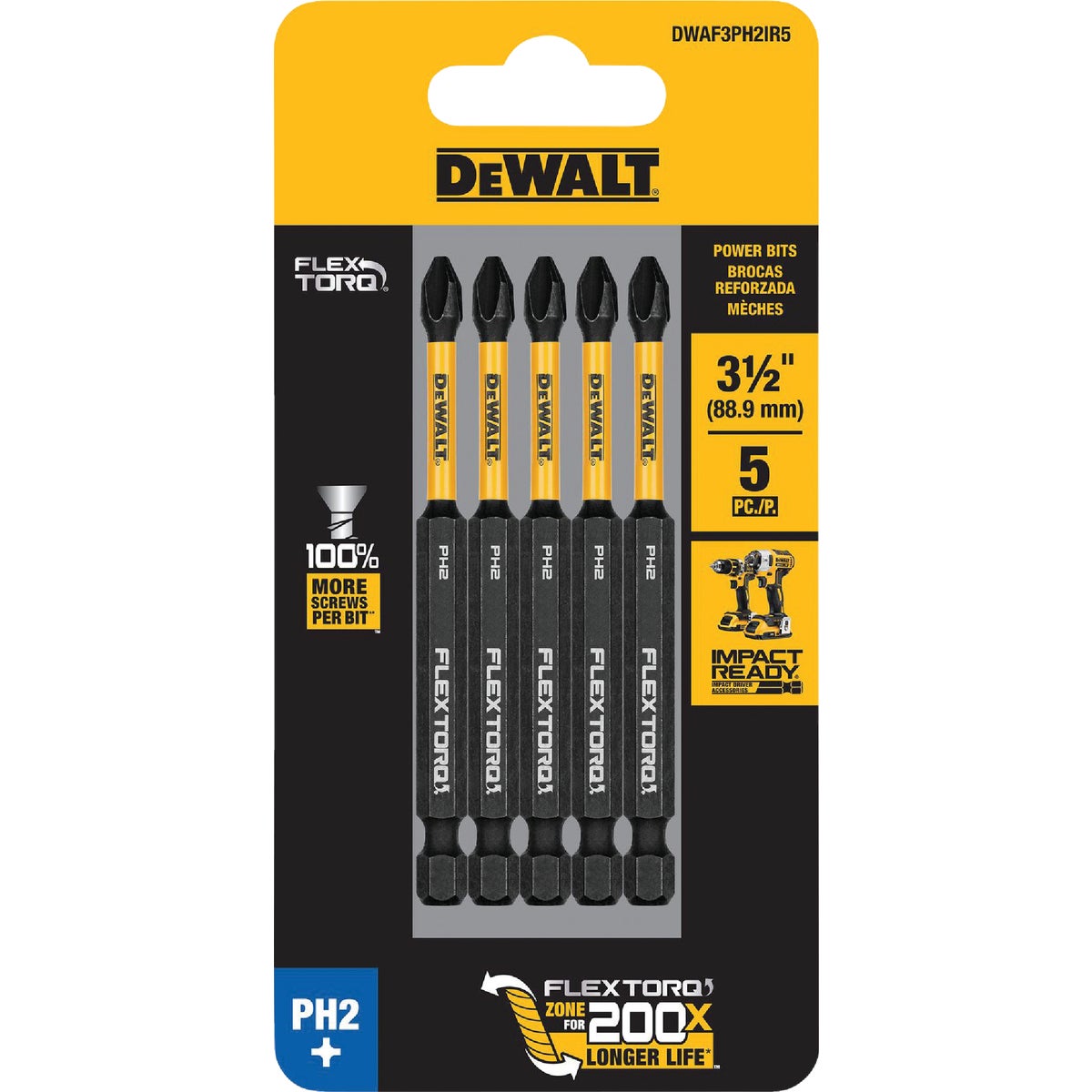 DEWALT FlexTorq 3-1/2 In. #2 Phillips Power Impact Screwdriving Bit (5-Pack) Image 2
