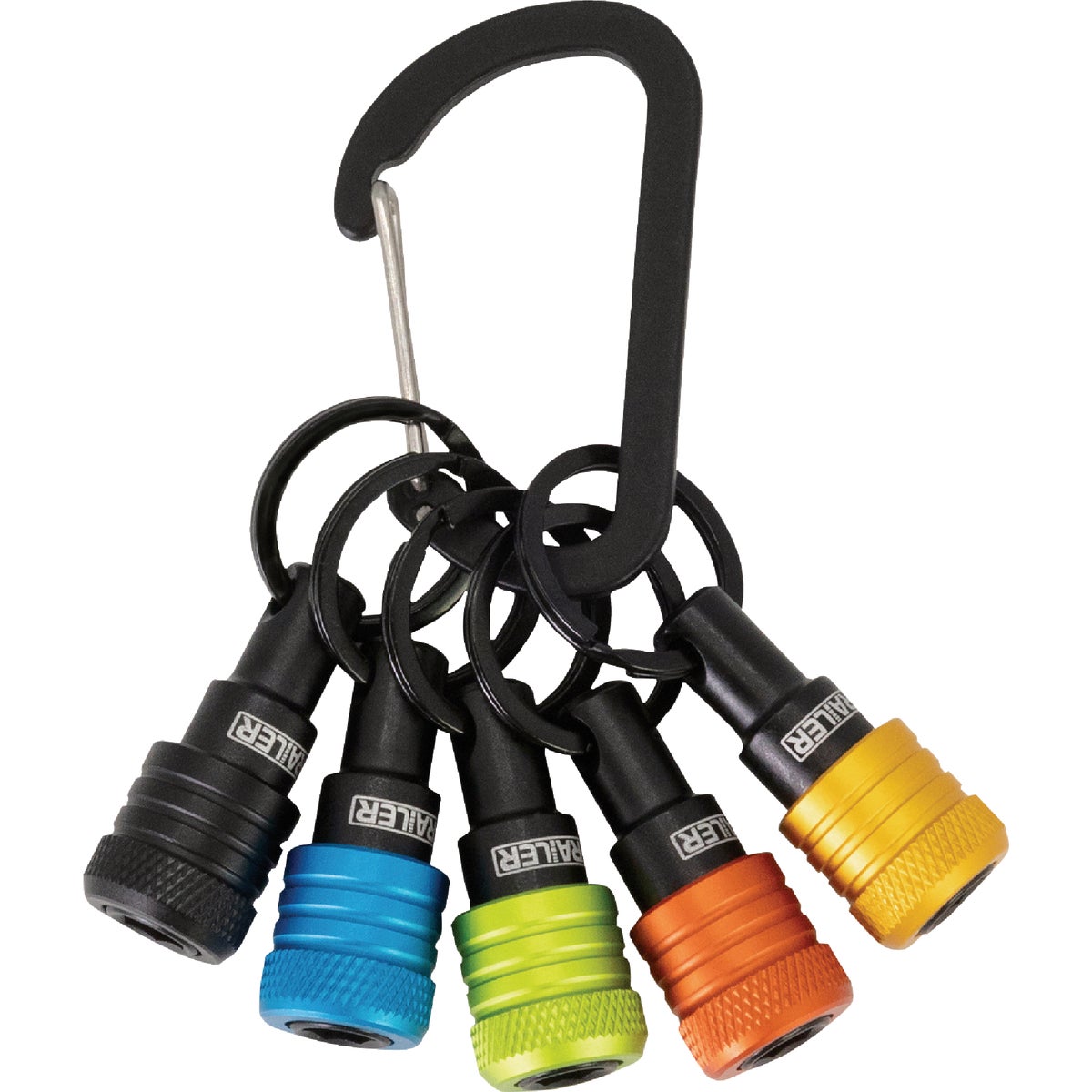 Railer Bit Holder Keychain with (5) Multi-Color Hex Shank Bit Holders