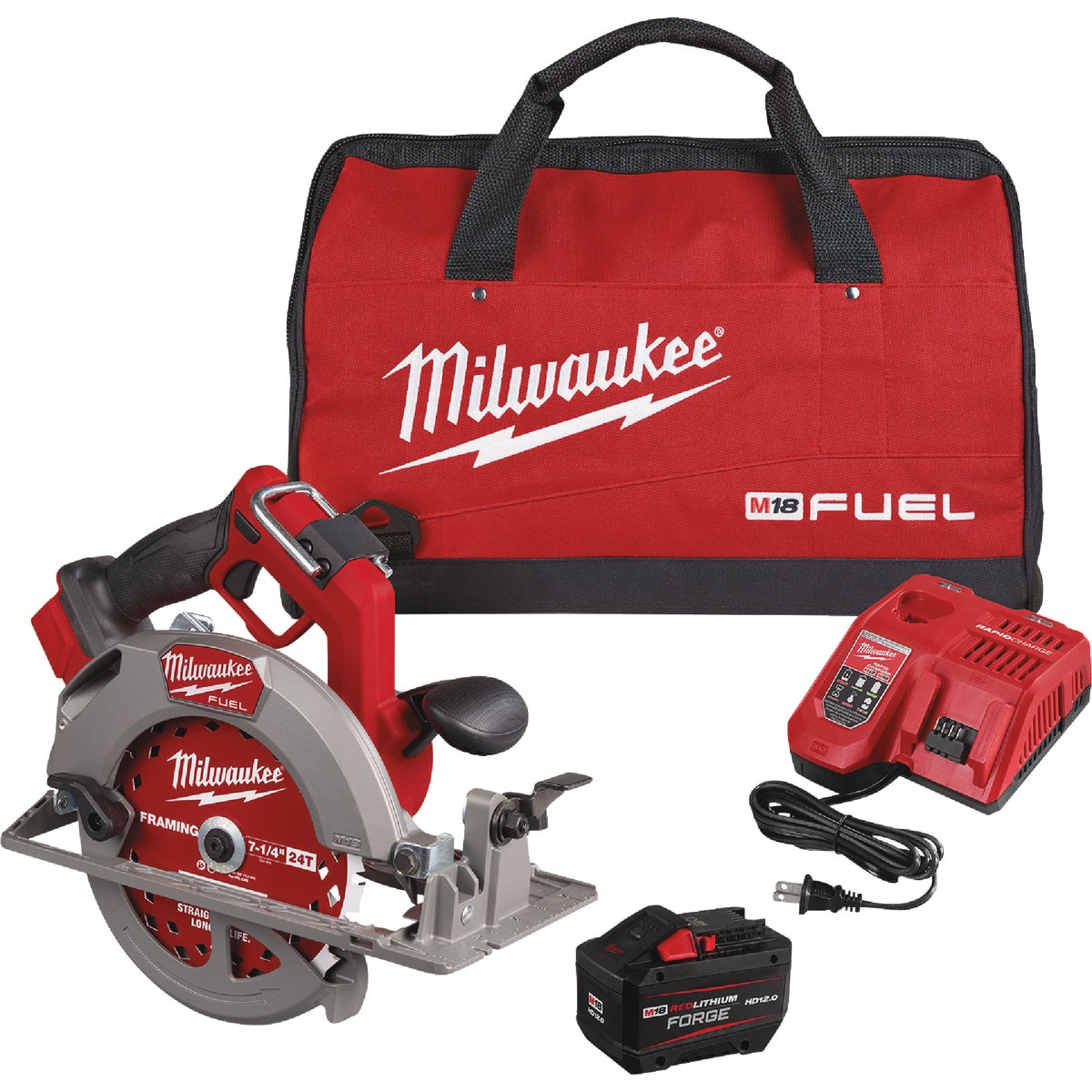Milwaukee M18 FUEL Brushless 7-1/4 In. Cordless Circular Saw Kit with 12.0 Ah Battery & Rapid Charger