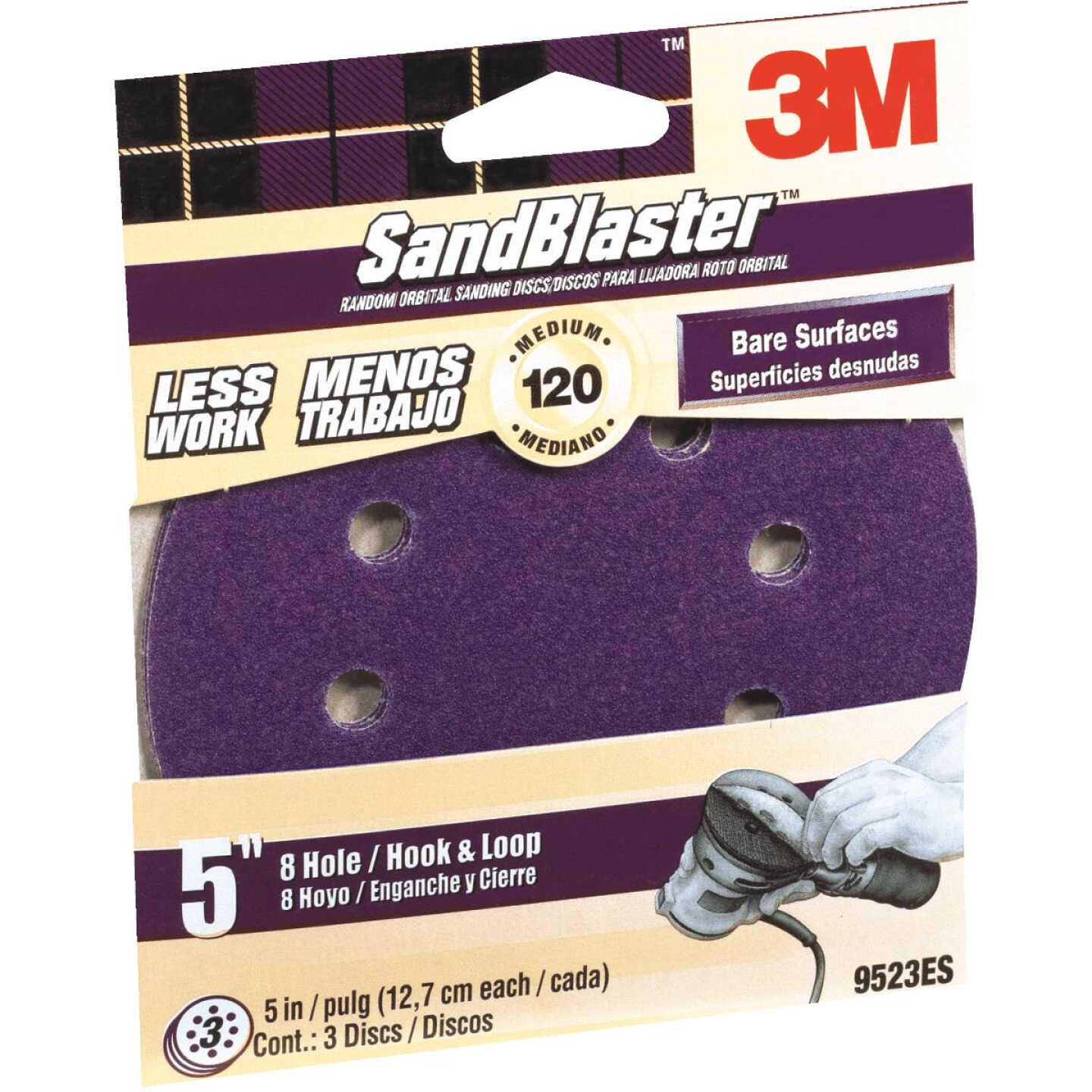 3M Sandblaster 5 In. 120-Grit 8-Hole Pattern Vented Sanding Disc with Hook & Loop Backing (3-Pack) Image 1