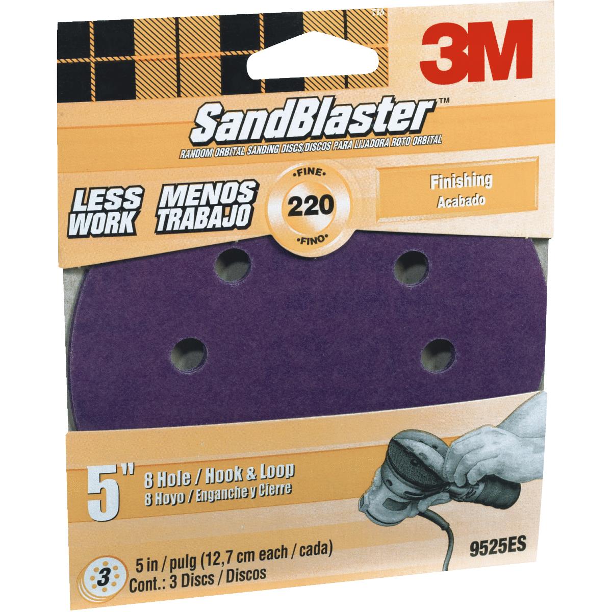 3M Sandblaster 5 In. 220-Grit 8-Hole Pattern Vented Sanding Disc with Hook & Loop Backing (3-Pack) Image 1