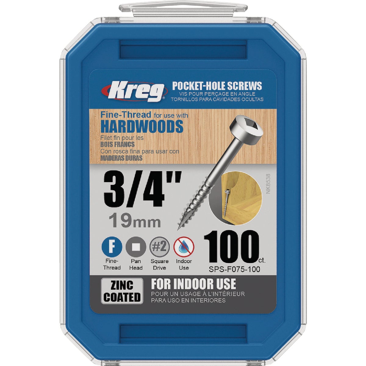 Kreg #8 x 3/4 In. Square Fine Thread Pan Head Zinc Pocket-Hole Screw (100 Ct.) Image 5