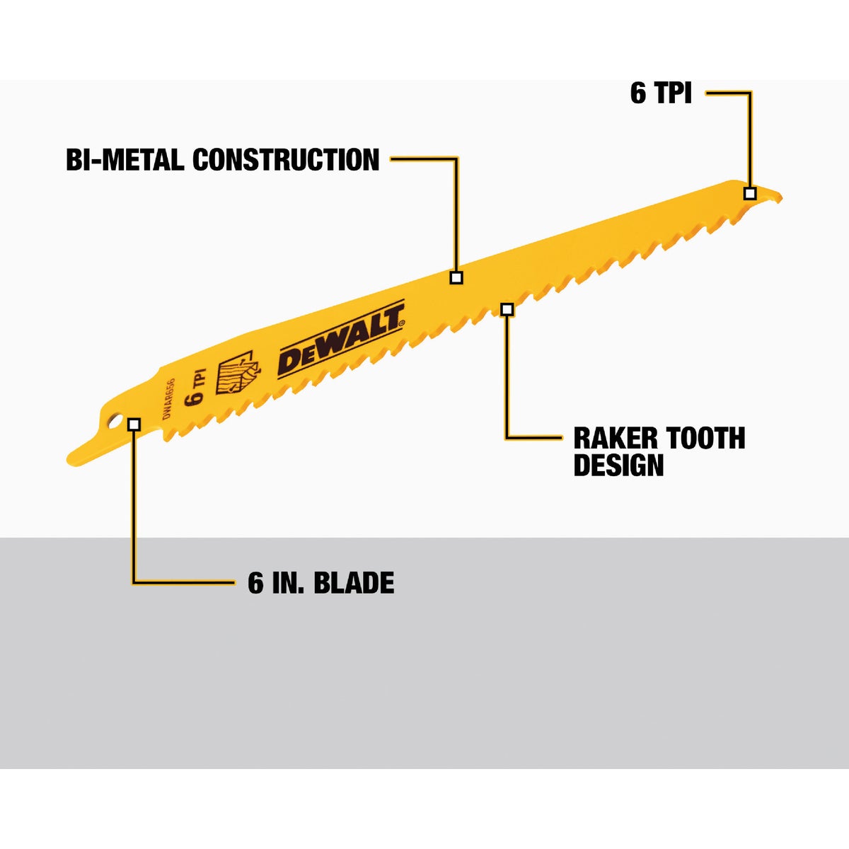 DEWALT 6 In. 6 TPI Taper Back Bi-Metal Reciprocating Saw Blade (5-Pack) Image 2