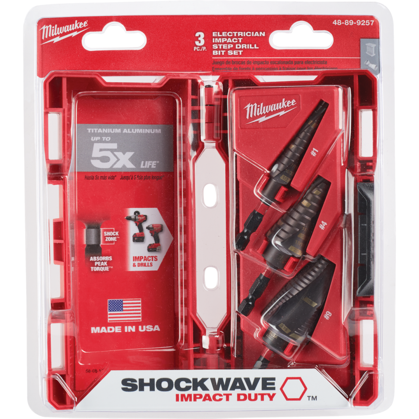 Milwaukee SHOCKWAVE Impact Duty 3-Piece Titanium Step Drill Bit Set, #1 #4 #9 Image 1