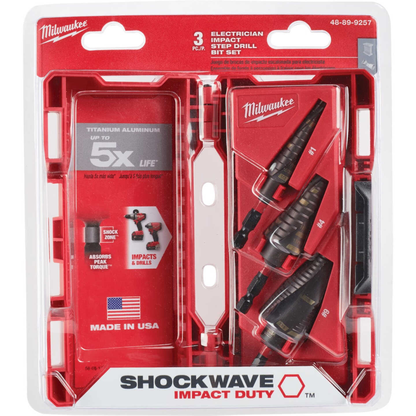 Milwaukee SHOCKWAVE Impact Duty 3-Piece Titanium Step Drill Bit Set, #1 #4 #9 Image 1