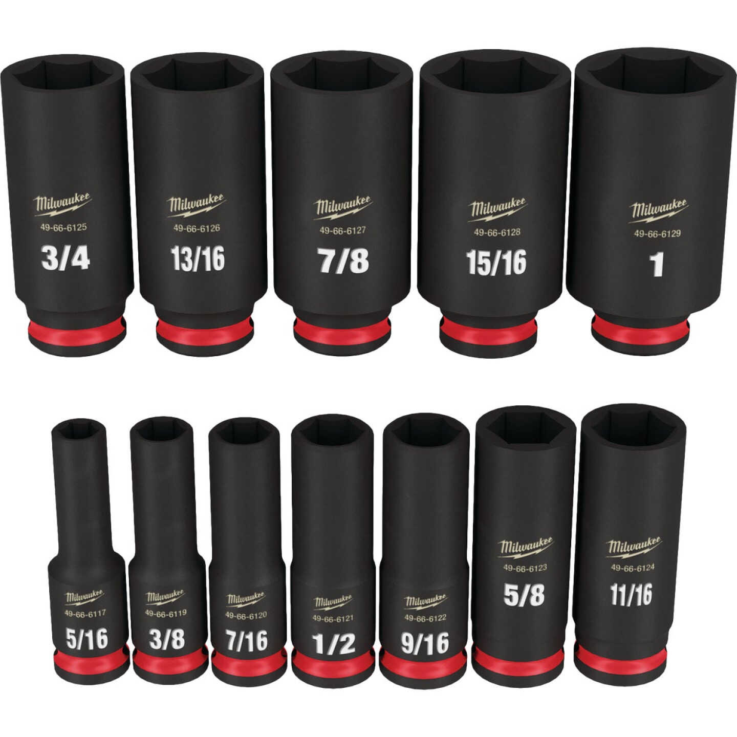 Milwaukee SHOCKWAVE Standard 3/8 In. Drive 6-Point Deep Impact Driver Set (12-Piece) Image 1