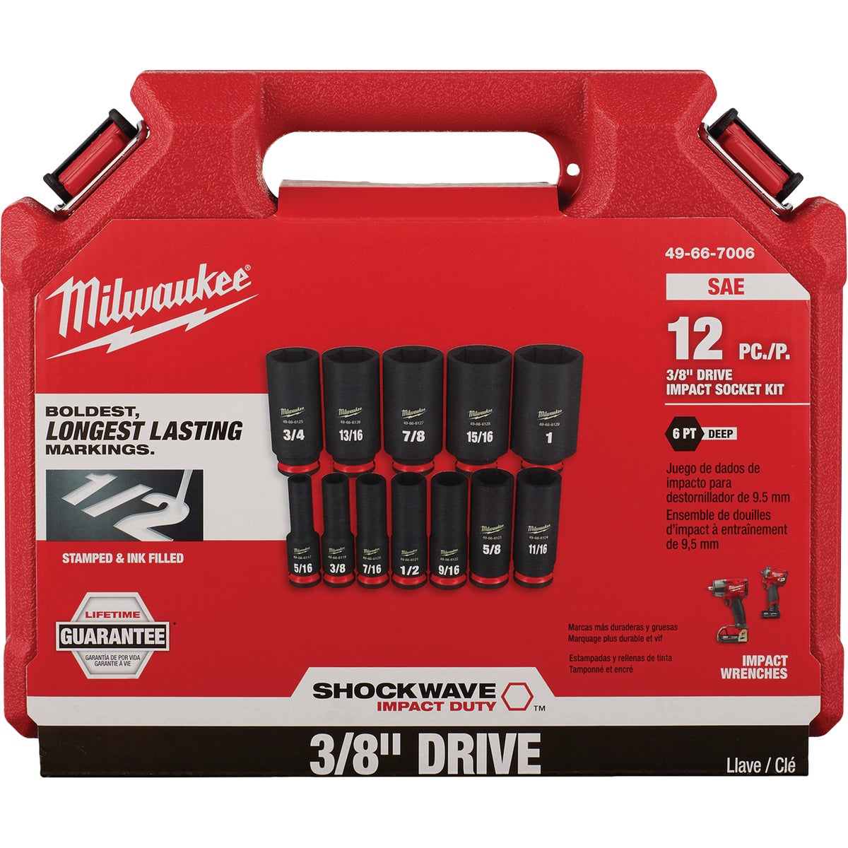 Milwaukee SHOCKWAVE Standard 3/8 In. Drive 6-Point Deep Impact Driver Set (12-Piece) Image 3