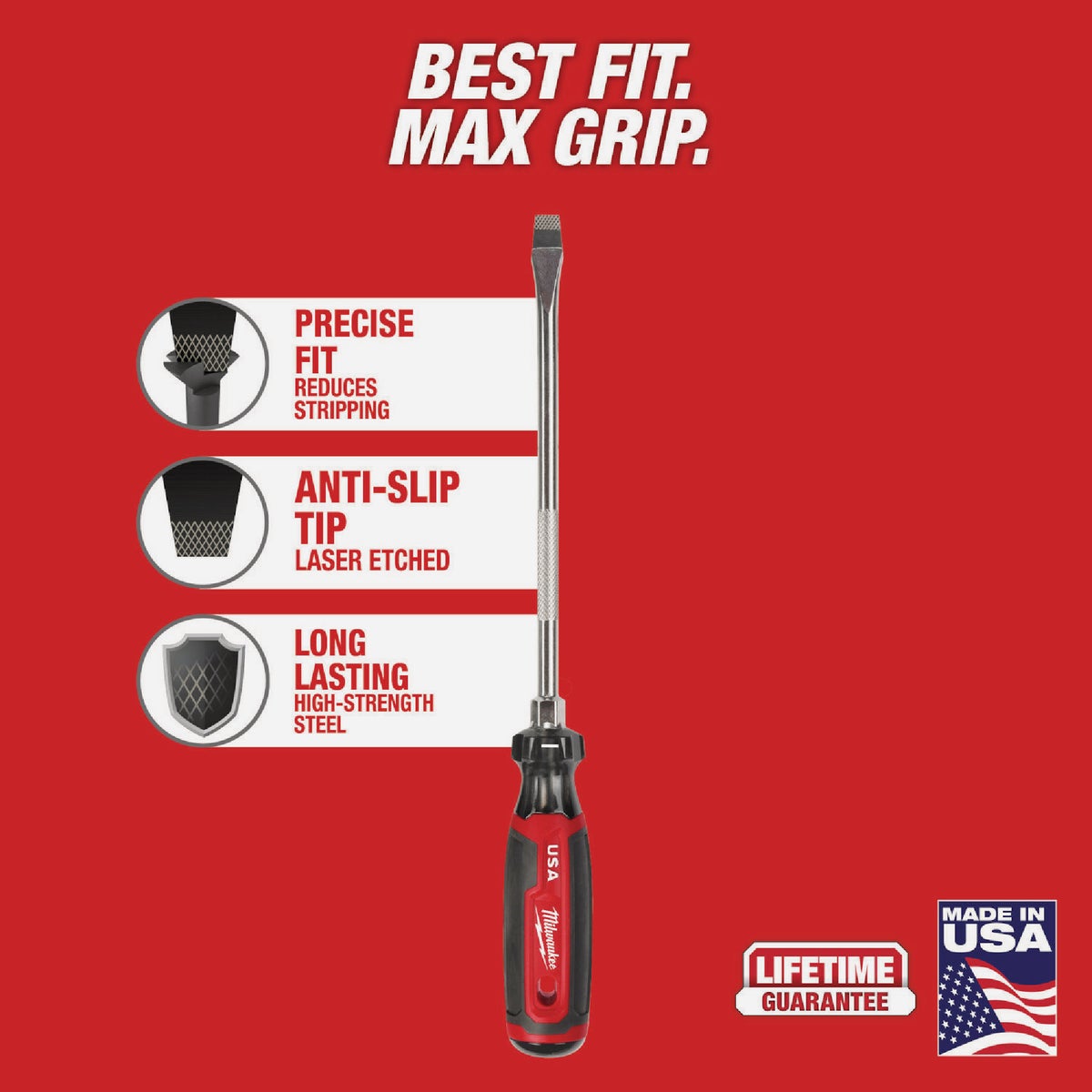 Milwaukee 3/8 In. x 8 In. Slotted Screwdriver with Cushion Grip Image 2