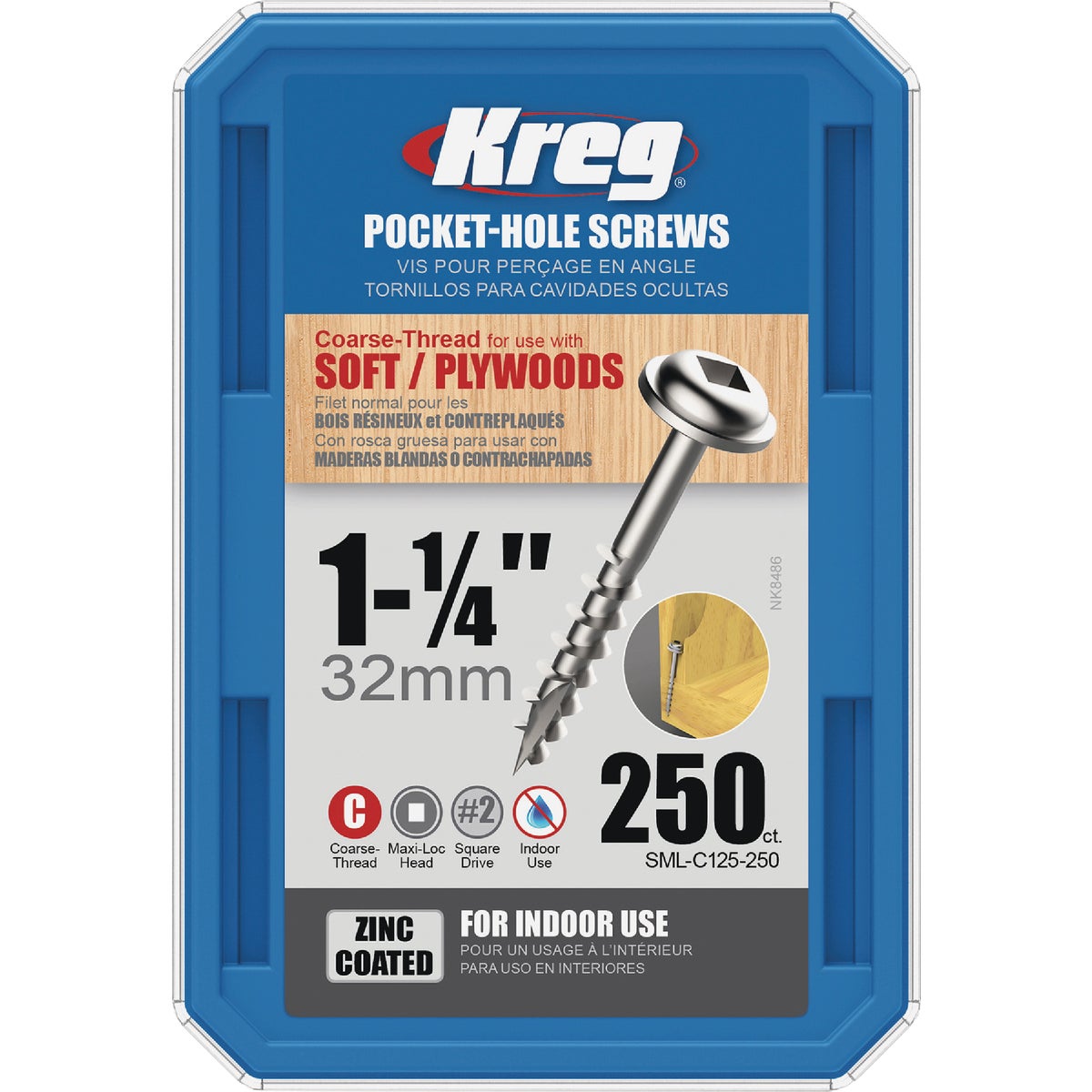 Kreg #8 x 1-1/4 In. Square Coarse Thread Maxi-Loc Head Zinc Pocket-Hole Screw (250 Ct.) Image 5