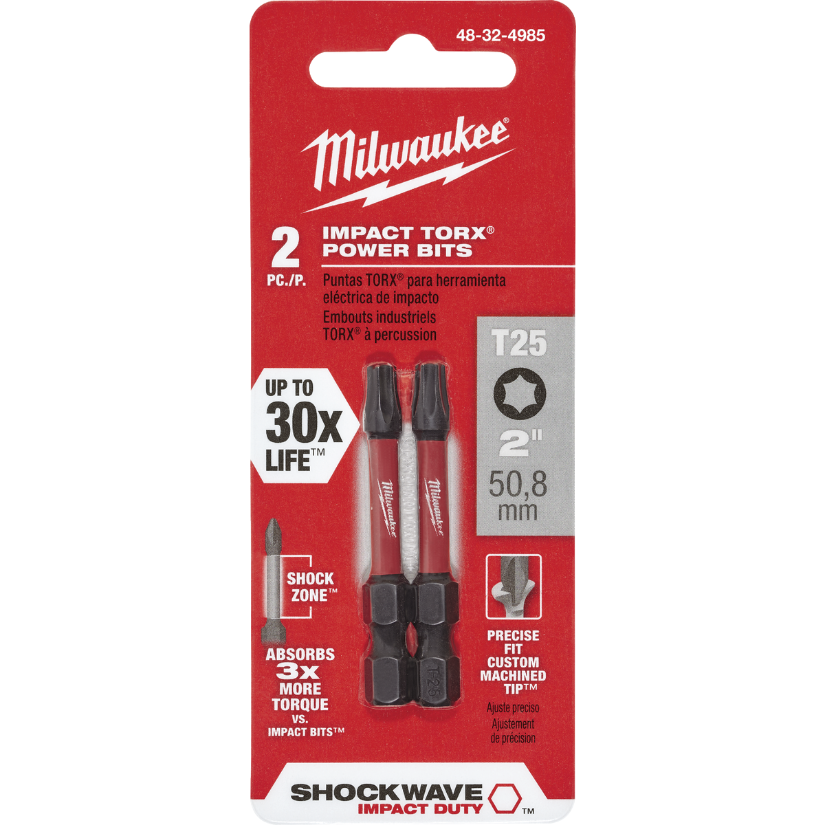 Milwaukee SHOCKWAVE T25 TORX 2 In. Power Impact Screwdriver Bit (2-Pack) Image 1