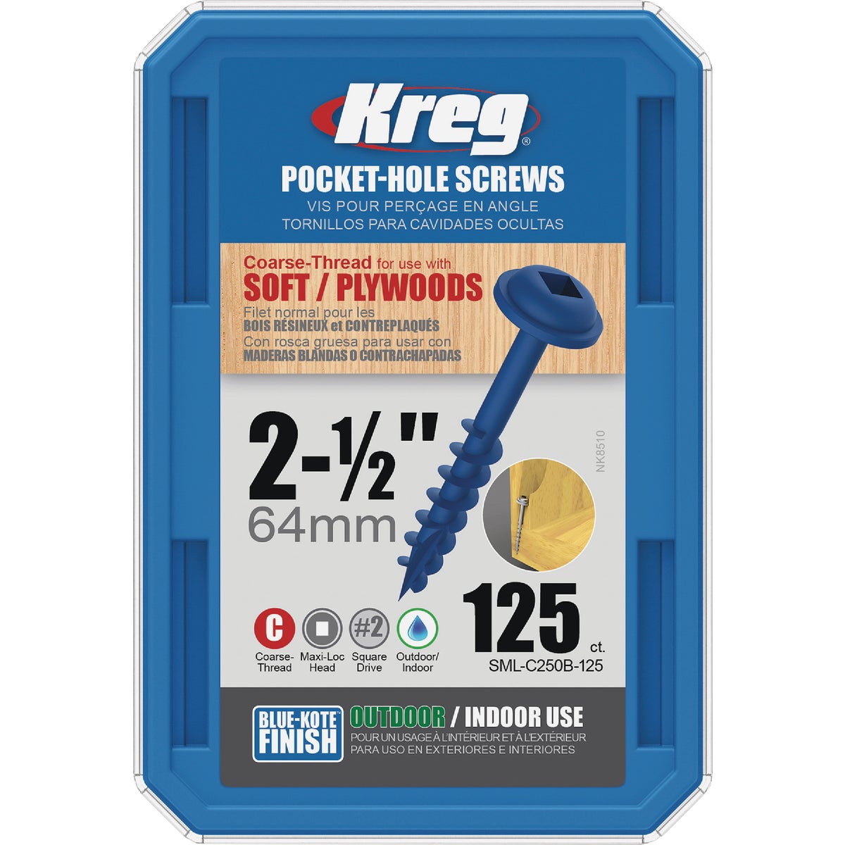 Kreg Blue-Kote #8 x 2-1/2 In. Square Coarse Thread Maxi-Loc Head Pocket-Hole Screw (125 Ct.) Image 5