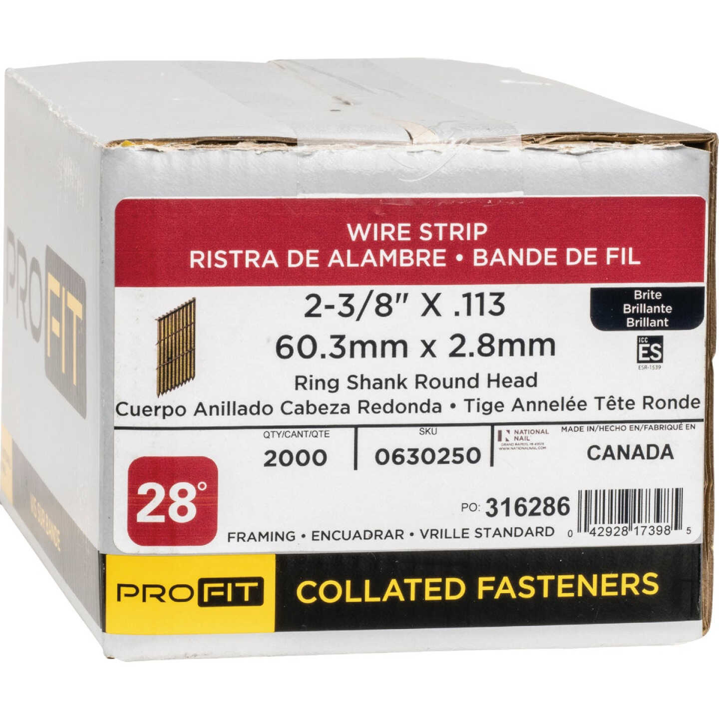 Pro-Fit 2-3/8 In. x 0.113 In. 28 Degree Wire Strip Ring Shank Round Head Brite Framing Stick Nails (2000 Ct.) Image 2