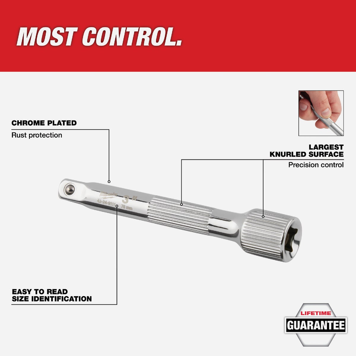 Milwaukee 1/2 In. Drive 5 In. Long Socket Extension Image 2