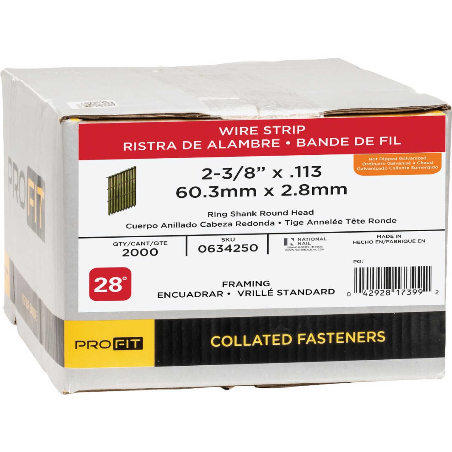 Pro-Fit 2-3/8 In. x 0.133 In. 28 Degree Wire Strip Ring Shank Round Head Galvanized Hot Dipped Galvanized Framing Stick Nails Image 2