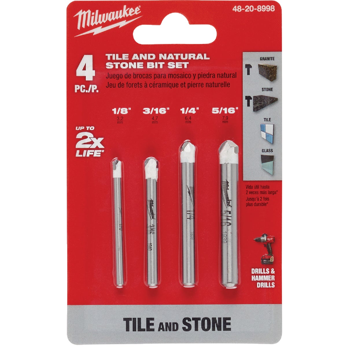 Milwaukee 4-Piece Tile and Natural Stone Bit Set Image 2
