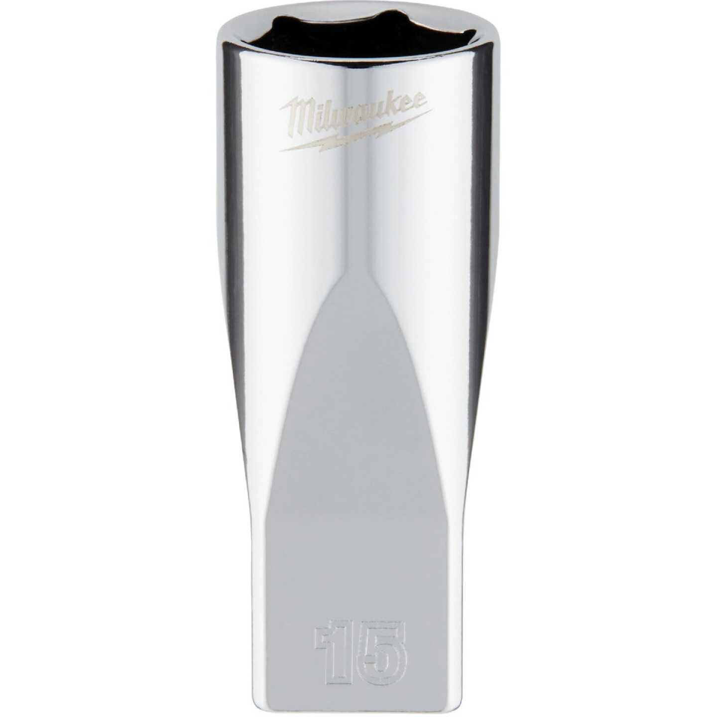 Milwaukee 1/4 In. Drive 15 mm 6-Point Deep Metric Socket with FOUR FLAT Sides Image 1