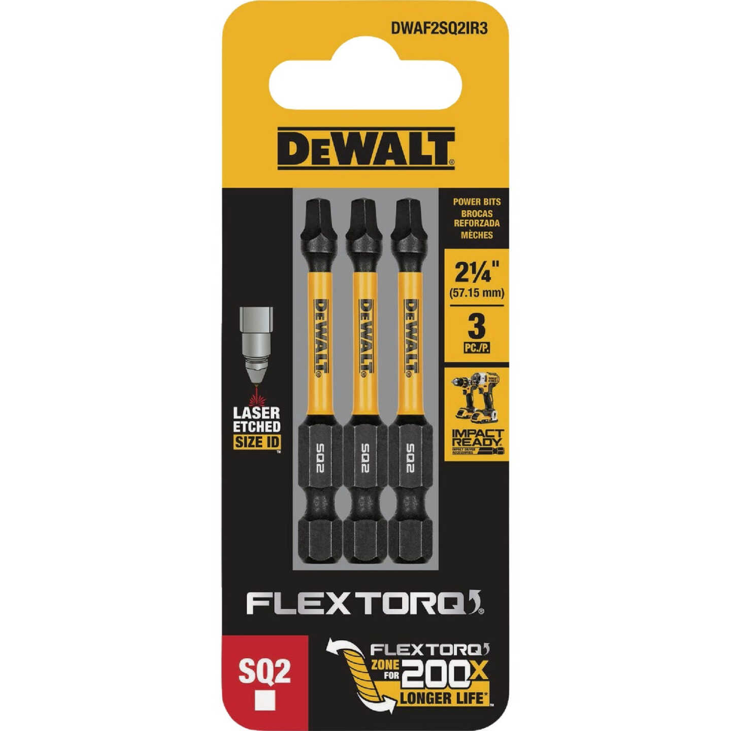 DEWALT FlexTorq 2 In. #2 Square Impact Screwdriver Bit (3-Pack) Image 3