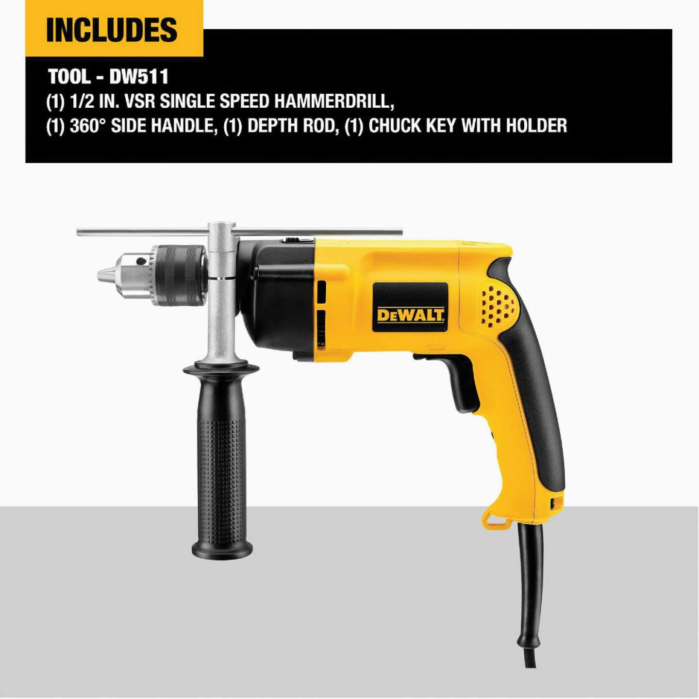 DEWALT 1/2 In. Keyed 8.5-Amp VSR Single-Speed Electric Hammer Drill Image 2