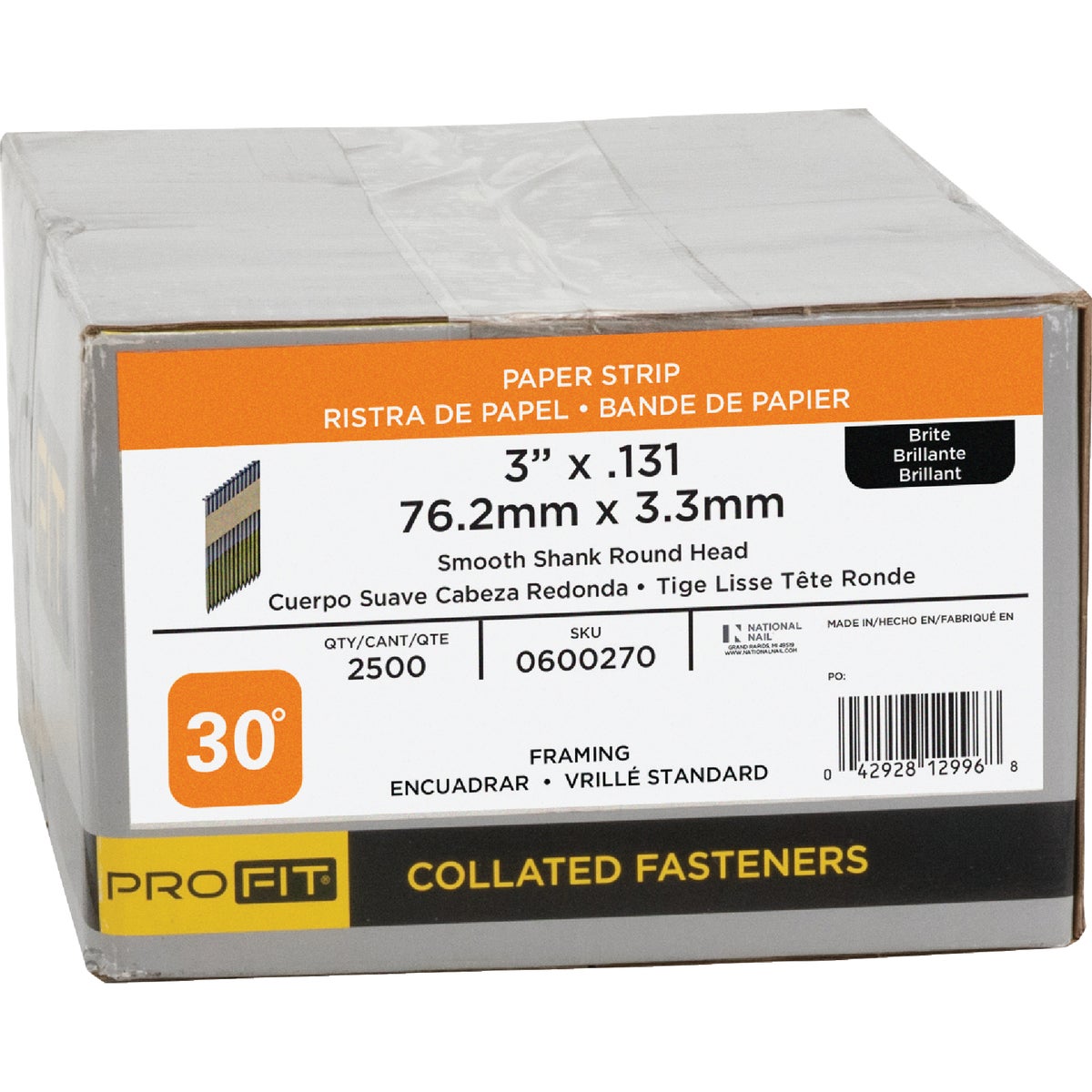 Pro-Fit 3 In. x 0.131 In. 30 Degree Paper Tape Smooth Shank Round Head Brite Framing Stick Nails (2500 Ct.) Image 2