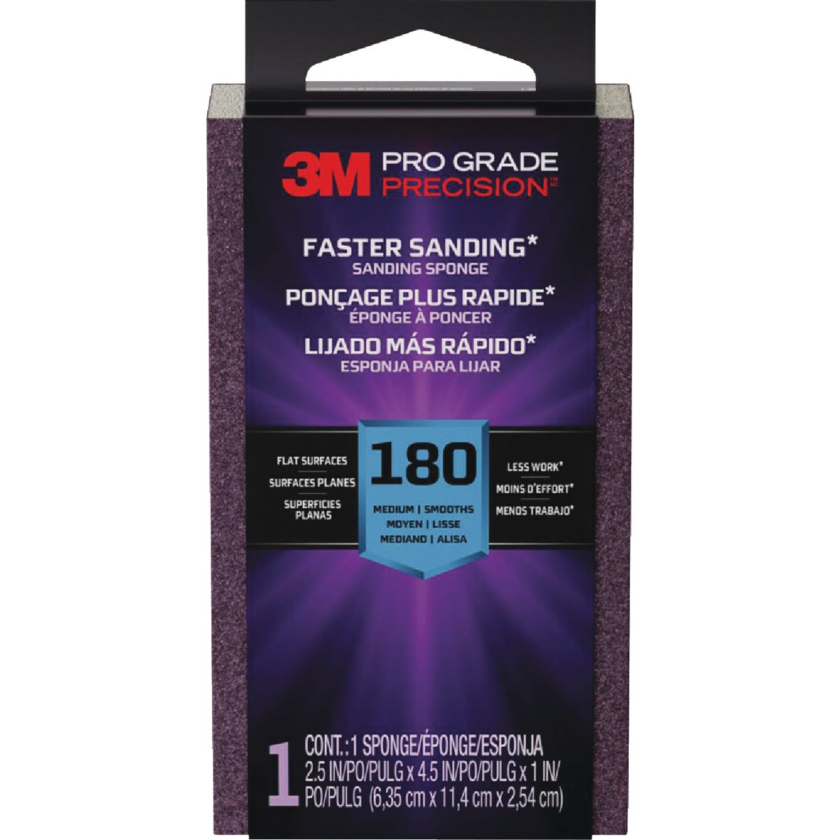 3M Pro Grade Precision 2.5 In. x 4.5 In. x 1 In. 180 Grit Fine Sanding Sponge
